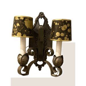 Vintage 2-Light Wall Sconce with Black and Gold Shades French Style